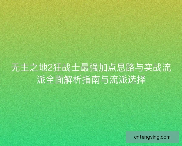 无主之地2狂战士最强加点思路与实战流派全面解析指南与流派选择