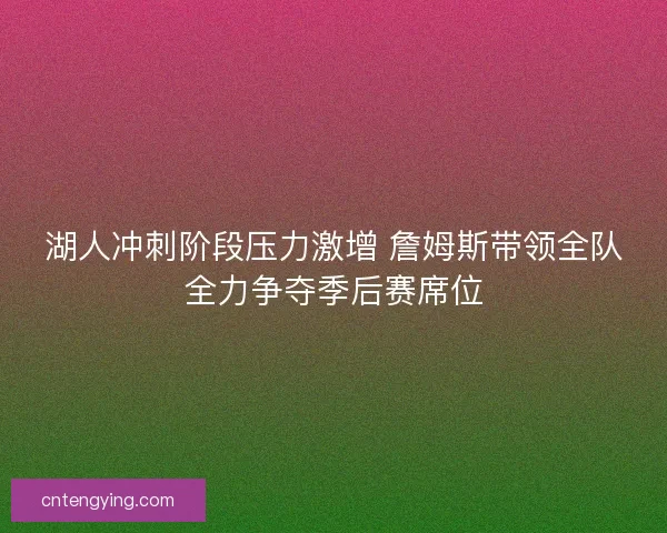 湖人冲刺阶段压力激增 詹姆斯带领全队全力争夺季后赛席位
